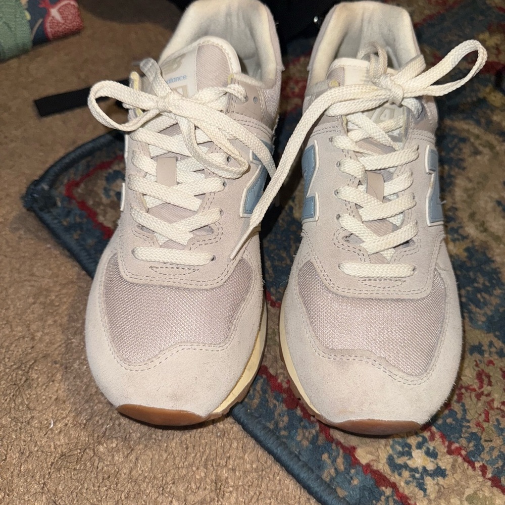 New Balance Women's Beige and Light Blue Sneakers